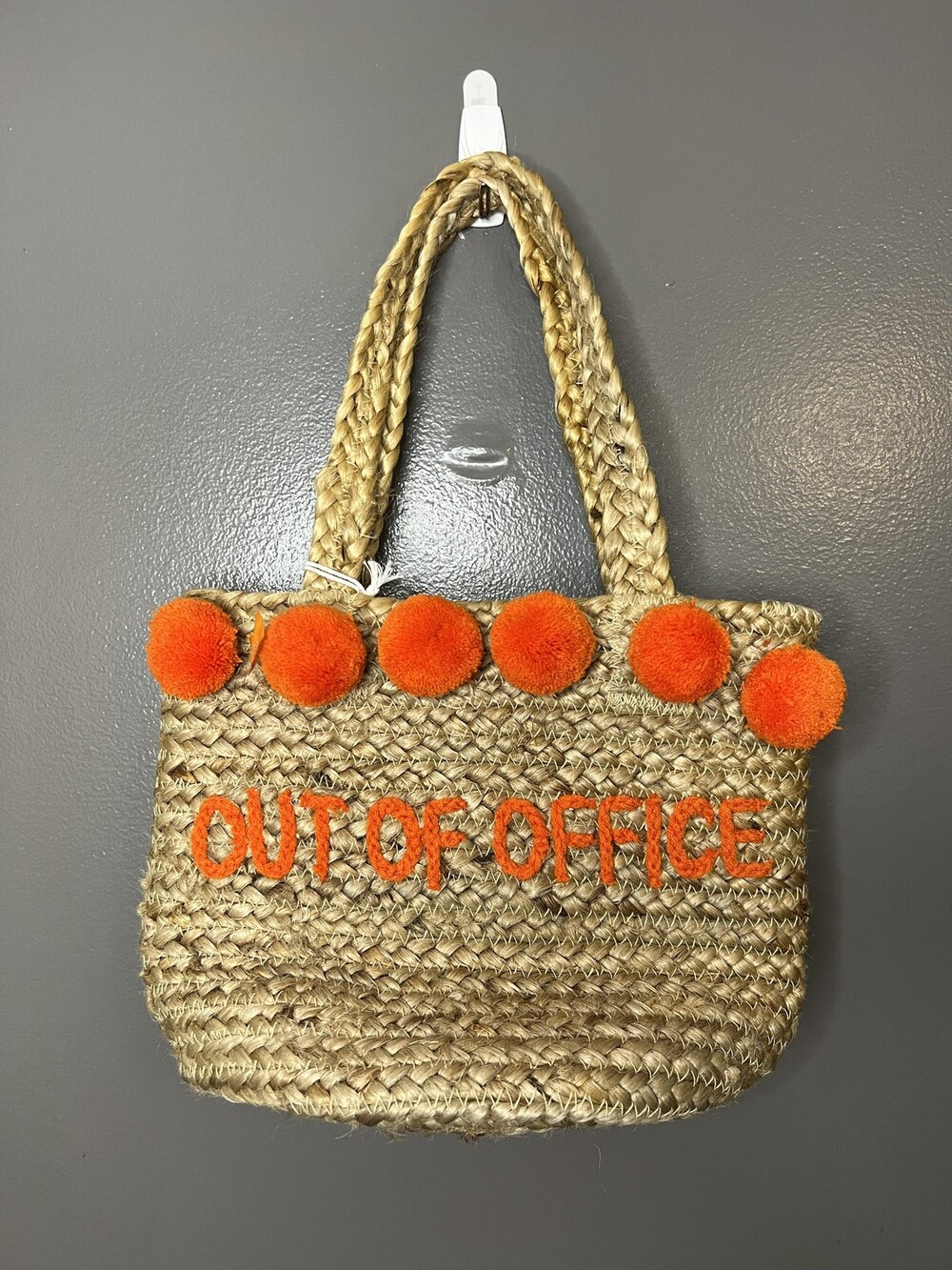 Roller Rabbit Naila Tote Bag Womens Small Beige Jute Out Of Office Pom Pom Beach